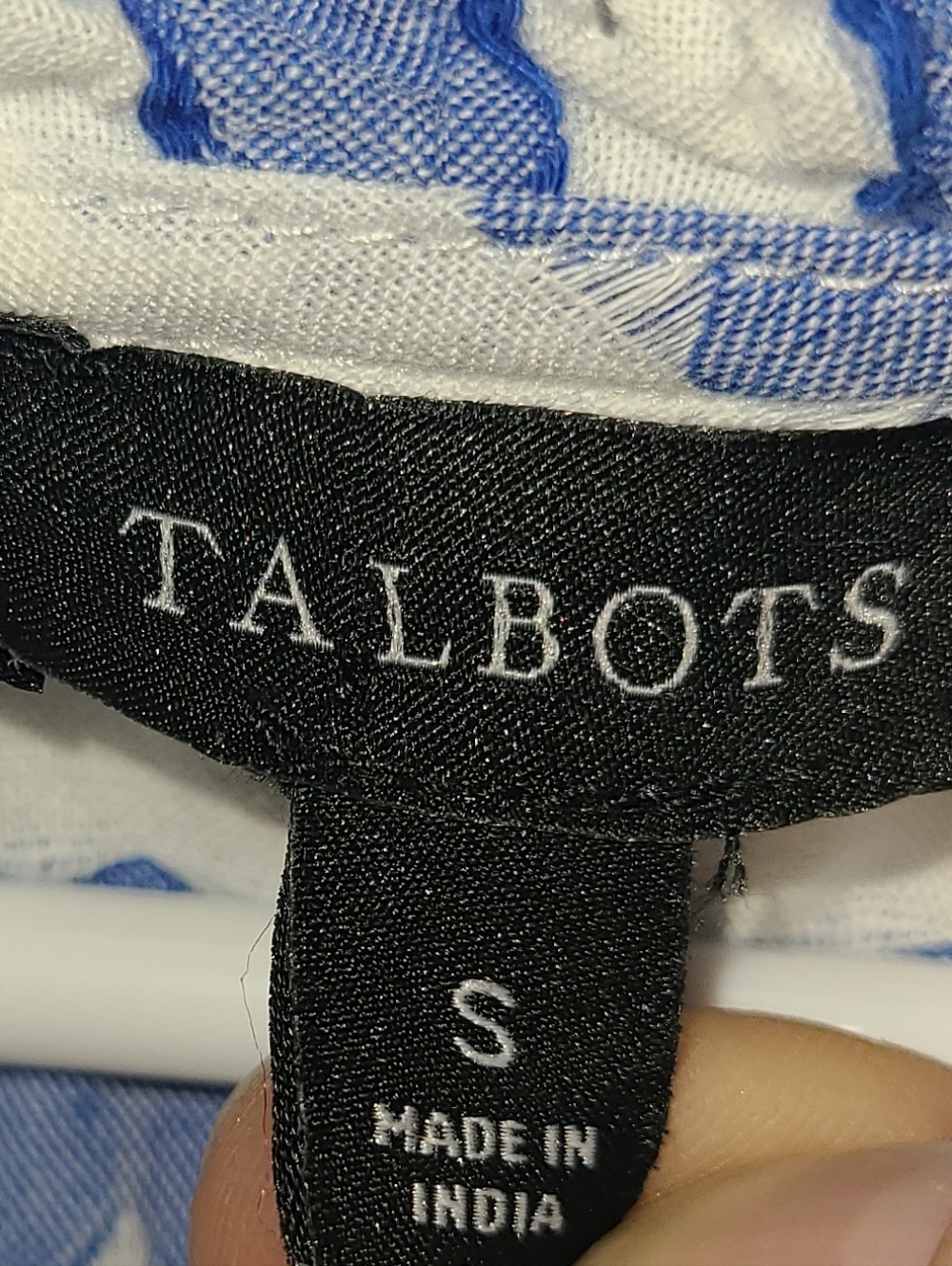 Talbots Striped Ruffle Neck Sleeveless Top In Blue & White - Picture 3 of 5